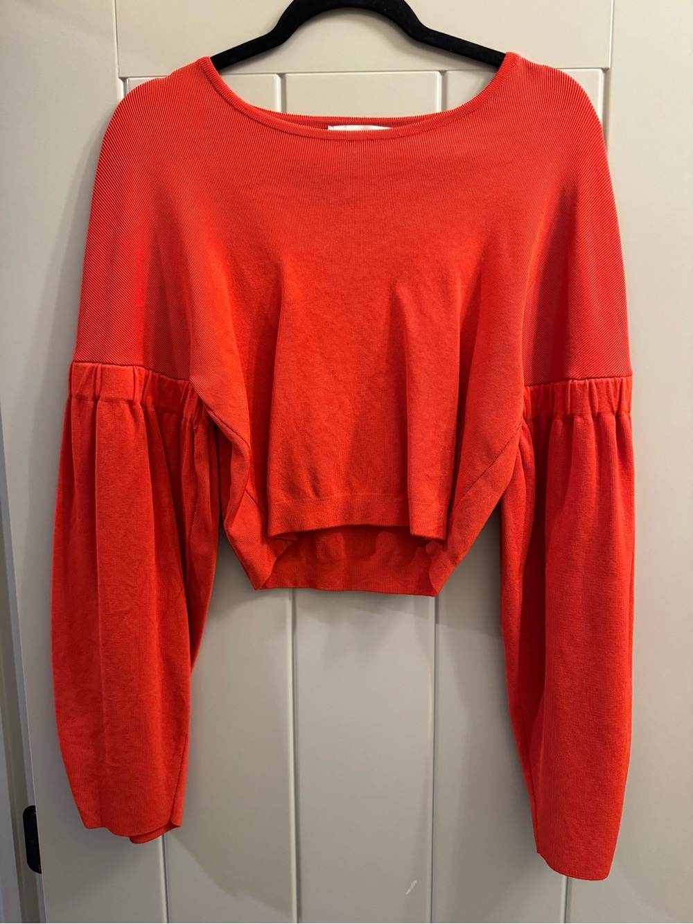 Zara Vibrant Orange Balloon-Sleeve Cropped Sweater